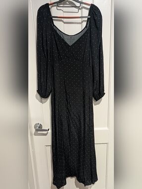Black Long Sleeve Polka Dot Maxi Dress